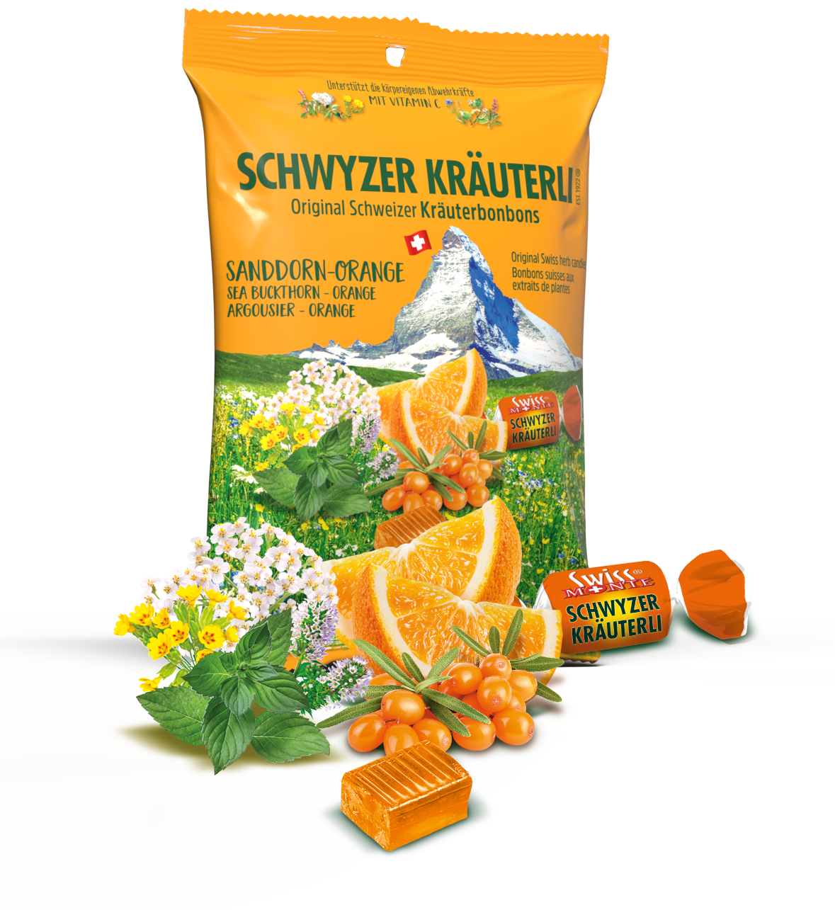 Schwyzer Kräuterli Sanddorn-Orange - Original Schwezer Kräuterbonbons!