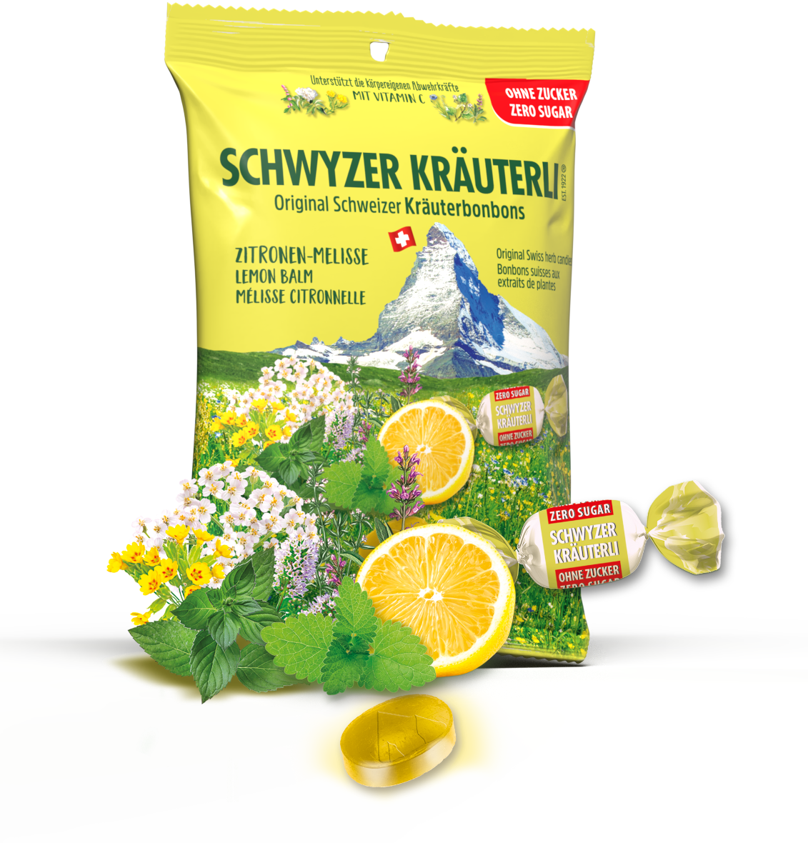 Schwyzer Kräuterli Zitronen-Melisse zuckerfrei - Original Schweizer Kräuterbonbon!