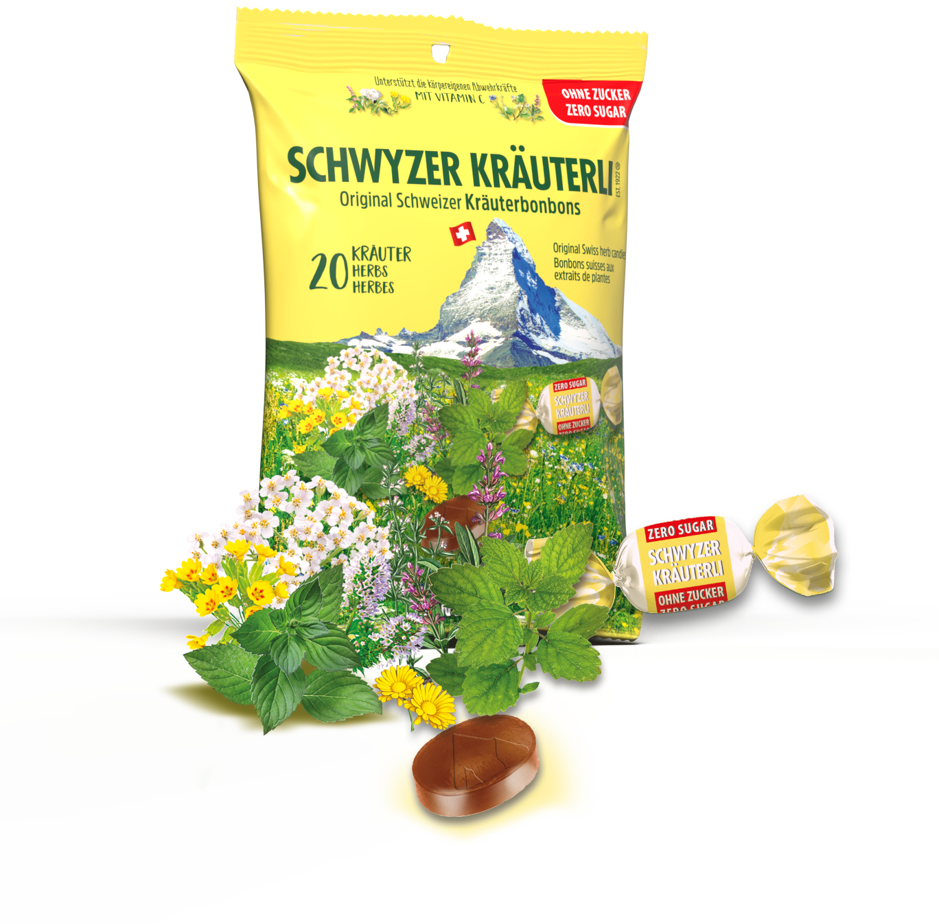 Schwyzer Kräuterli 20 Kräuter zuckerfrei - Original Schweizer Kräuterbonbons!