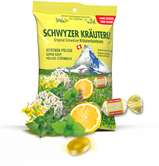 Schwyzer Kräuterli Zitronen-Melisse zuckerfrei - Original Schweizer Kräuterbonbon!